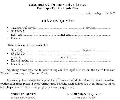 mẫu giấy ủy quyền